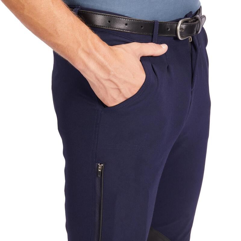 Pantalón equitación fouganza 500 hombre azul marino badanas adherentes