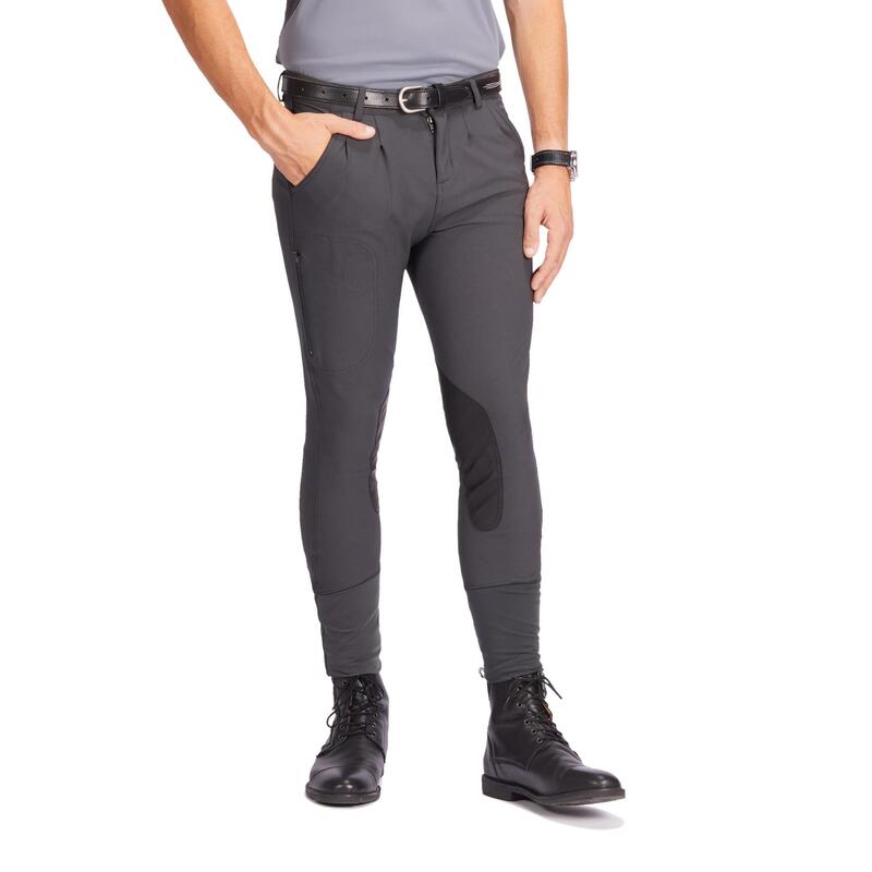 Pantaloni equitazione uomo 500 rinforzi antiscivolo grigio scuro