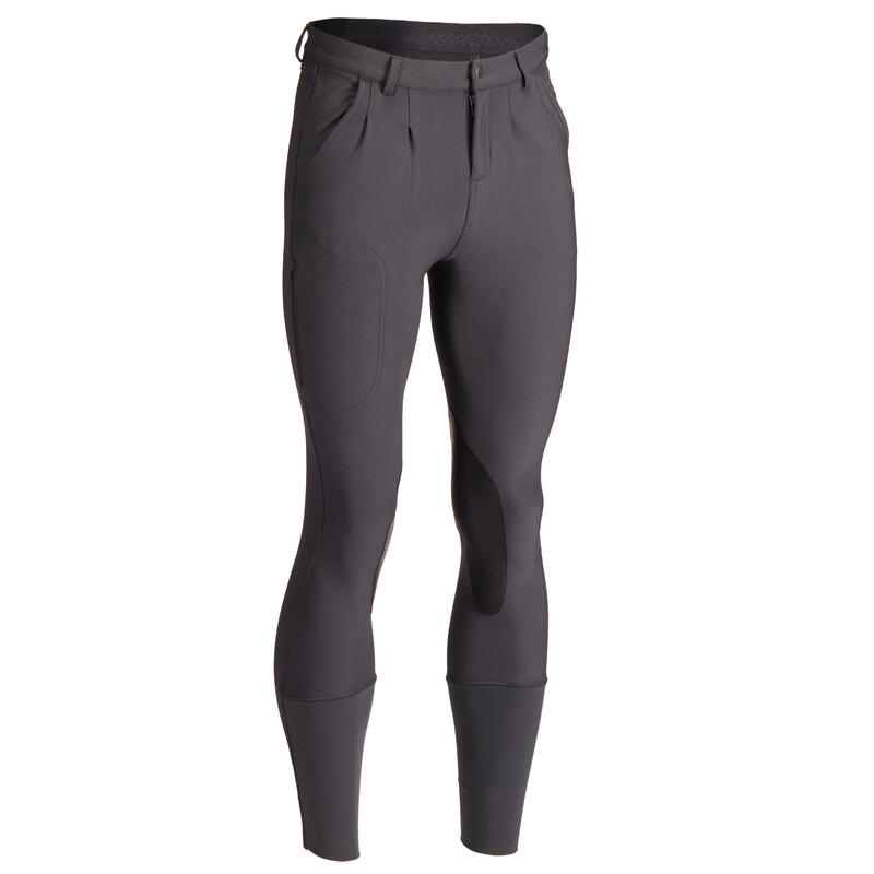 Pantaloni equitazione uomo 500 rinforzi antiscivolo grigio scuro