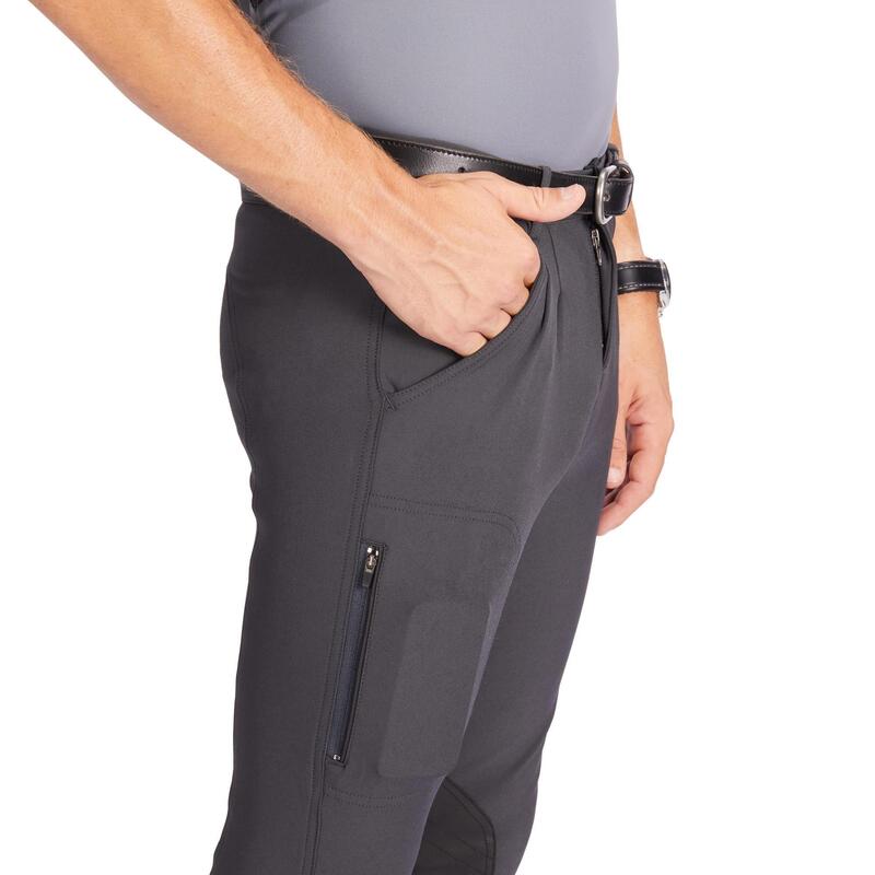 Pantaloni equitazione uomo 500 rinforzi antiscivolo grigio scuro