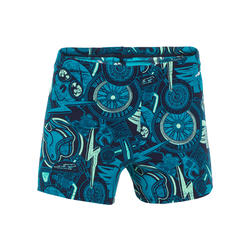MAILLOT DE BAIN GARÇON BOXER 500 FIT ALL PINS VERT BLEU