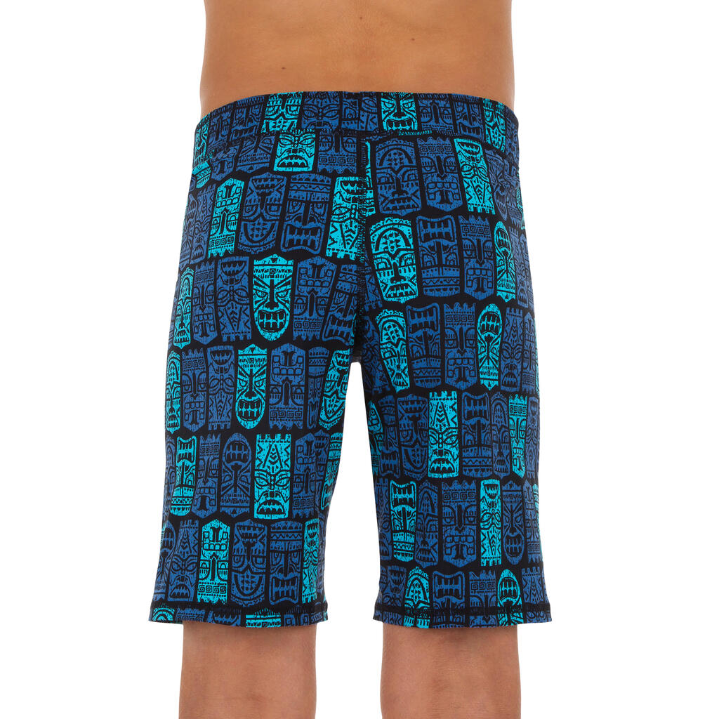 Badeshorts 100 Swimshort Long All Tiki Jungen schwarz