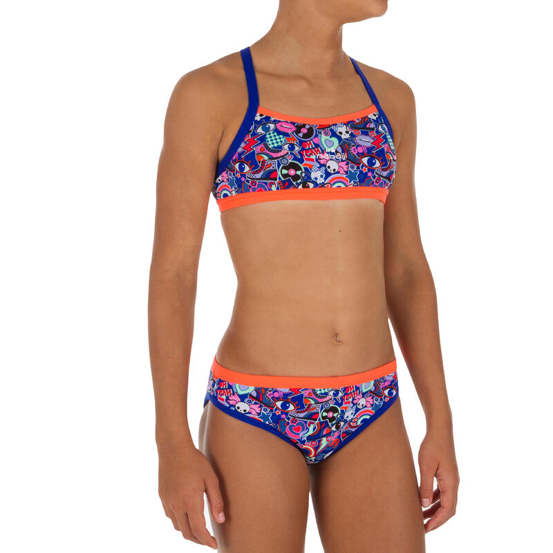 Brassière de natation fille ultra résistante au chlore Jade roller bleu