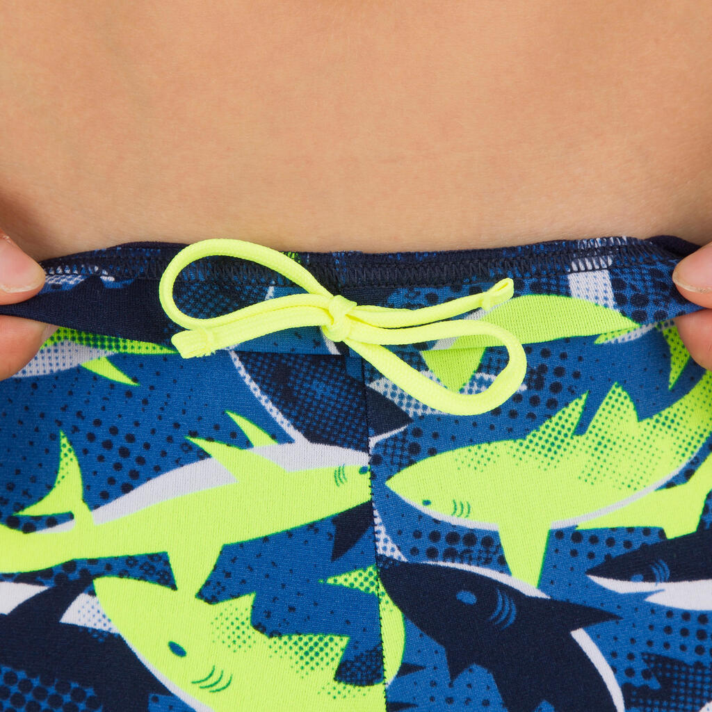 Boys' swimming boxer shorts - 500 Fitib blue line beige