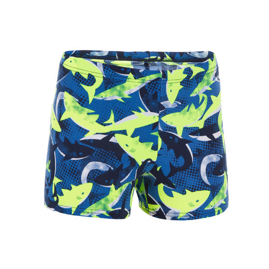 Maillot boxer de bain natation Garçon enfant - 500 Fitib shark noir jaune fluo