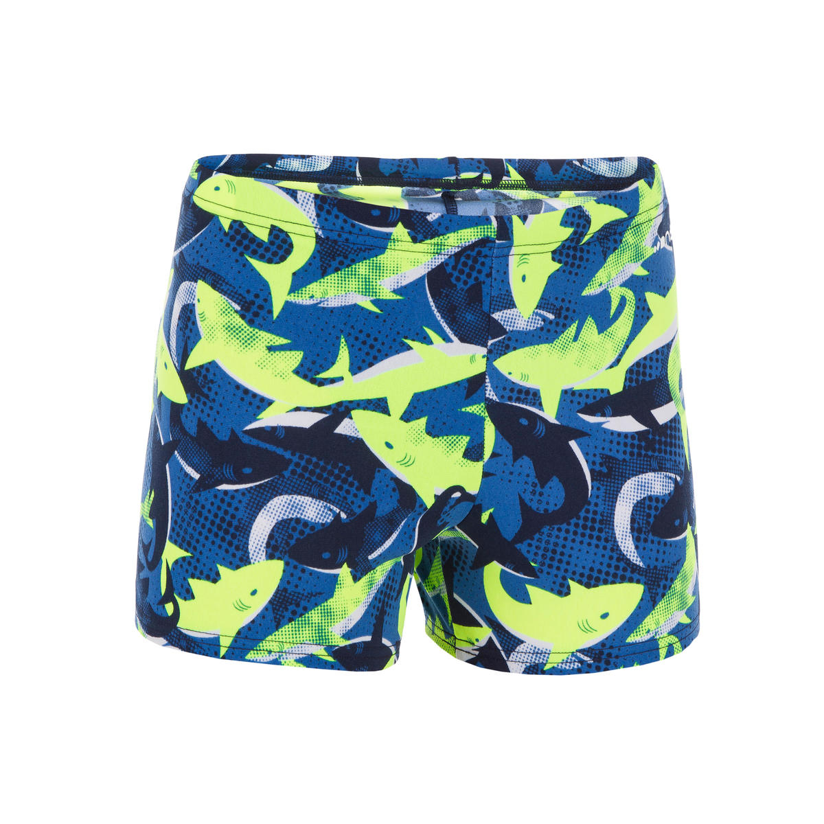 Maillot boxer de bain natation Garçon - 500 Fitib all shark noir jaune fluo