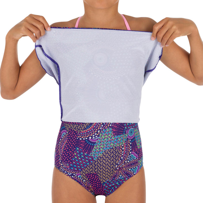 Girls' Swimming OnePiece Dress Swimsuit Riana Eve Pink Decathlon