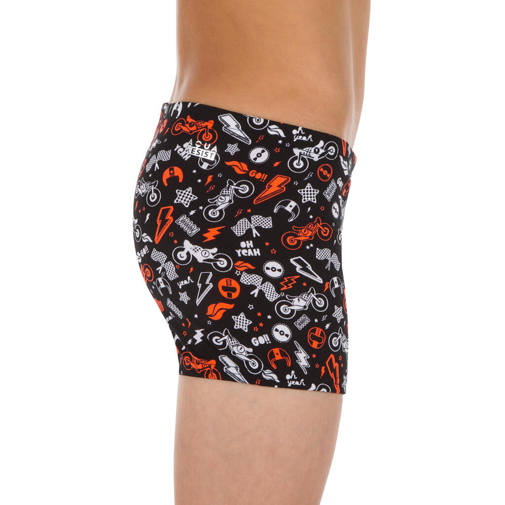 500 FIT BOY'S BOXER SWIMMING SHORTS ALL MOBOU ORANGE BLACK