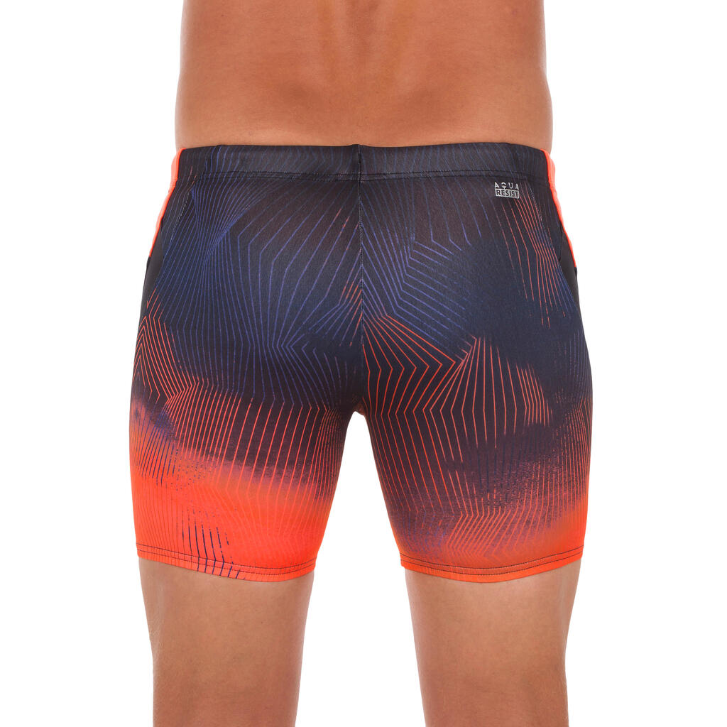 Badehose Boxer Long Herren türkis/schwarz/orange