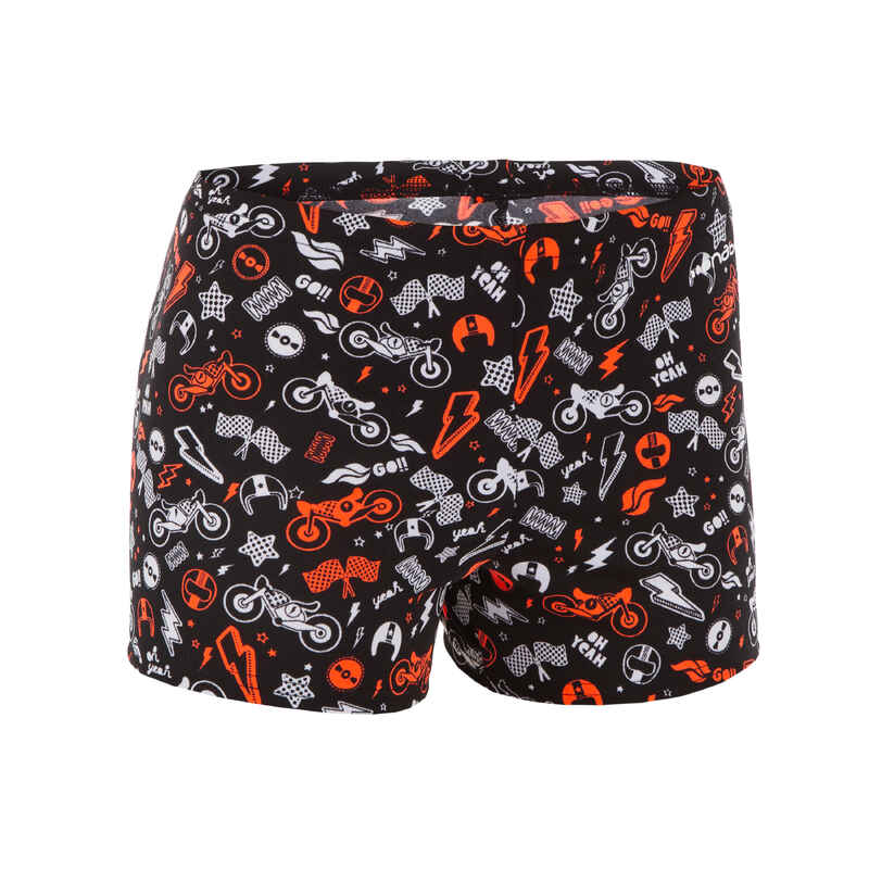 500 FIT BOY'S BOXER SWIMMING SHORTS ALL MOBOU ORANGE BLACK