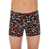 500 FIT BOY'S BOXER SWIMMING SHORTS ALL MOBOU ORANGE BLACK