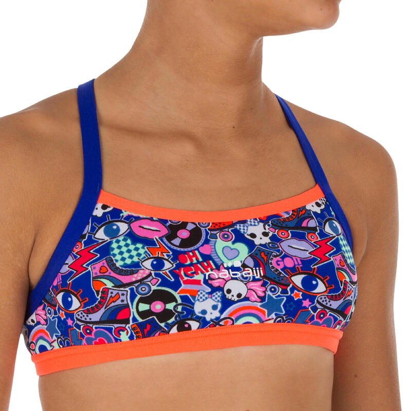 Top Deportivo Niña Bikini Piscina Natación Nabaiji Jade Estampado Azul/Rojo