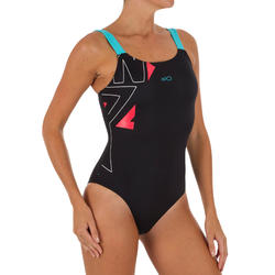Maillot de bain de natation femme une pièce Taïs Geo noir