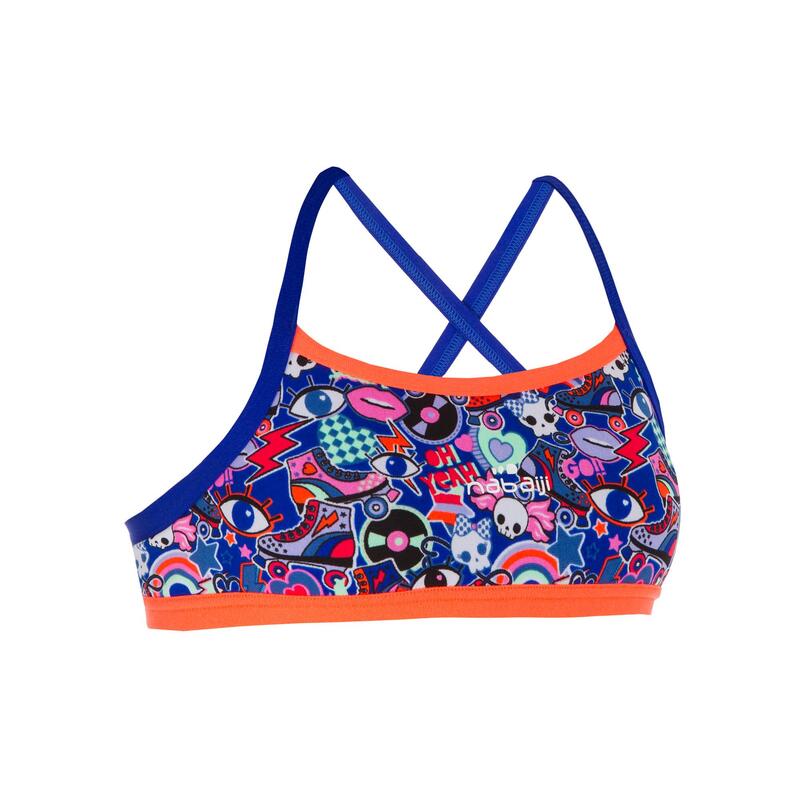 Top Deportivo Niña Bikini Piscina Natación Nabaiji Jade Estampado Azul/Rojo