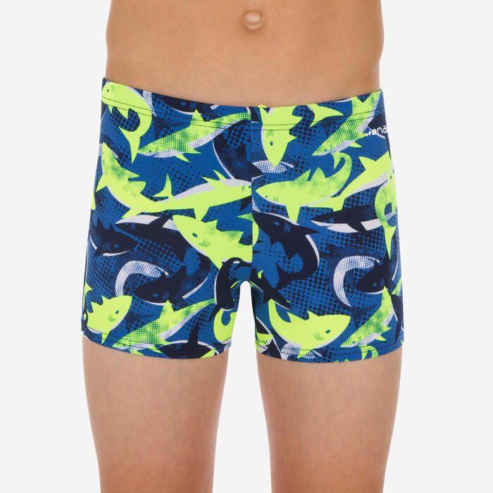500 BOY’S SWIM BOXER SHORTS PRINT ALLJAWS BLUE Decathlon