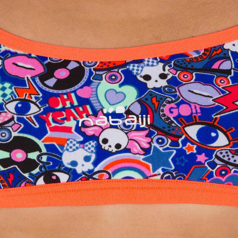 Top Deportivo Niña Bikini Piscina Natación Nabaiji Jade Estampado Azul/Rojo