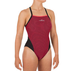 Maillot de bain de natation femme une pièce Lexa XP trame rouge et noir