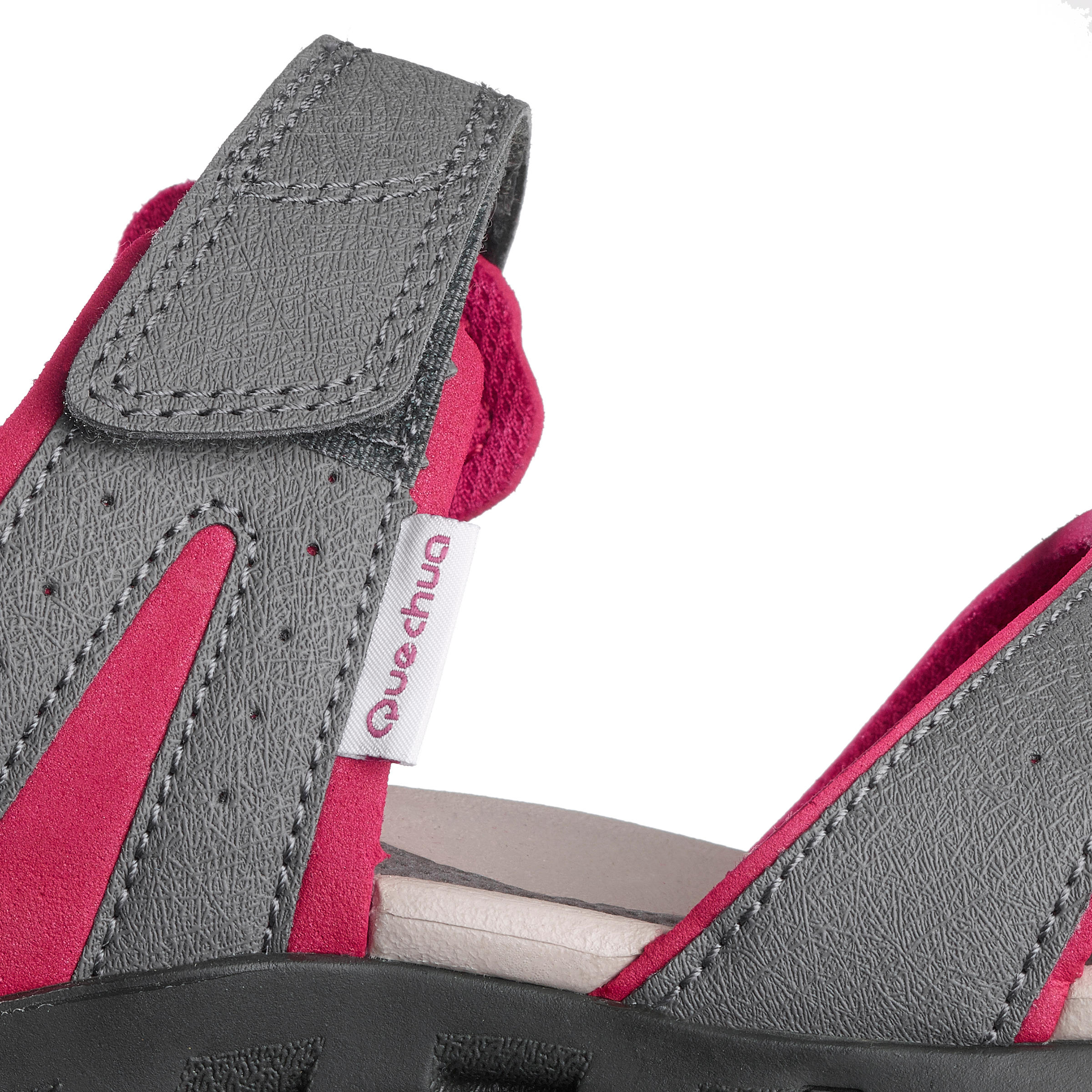 Women s walking sandals NH100 Grey Pink Decathlon