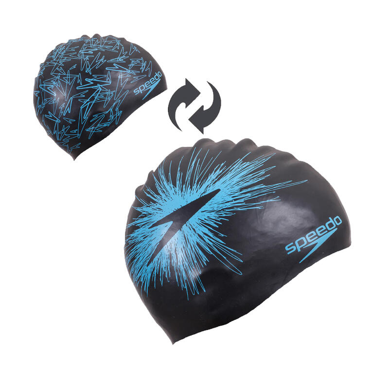 Bonnet de natation silicone REVERSIBLE noir bleu Speedo