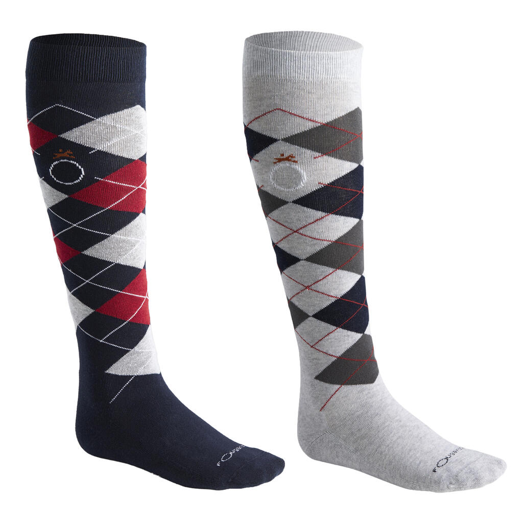 Reitsocken Erwachsene doppelpack marineblau/hellgrau