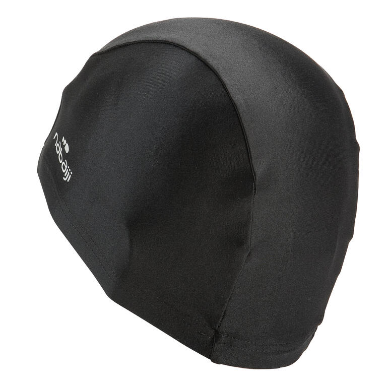 Mesh fabric swimming cap sizes S and L in black