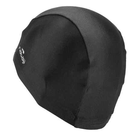 כובע שחייה רשת - בד חלק - שחור