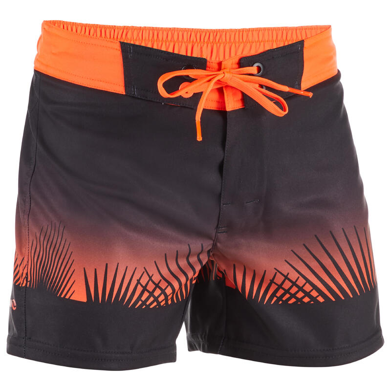 Kurze Boardshorts Surfen 500 Tropy Kinder grün mit Print OLAIAN DECATHLON