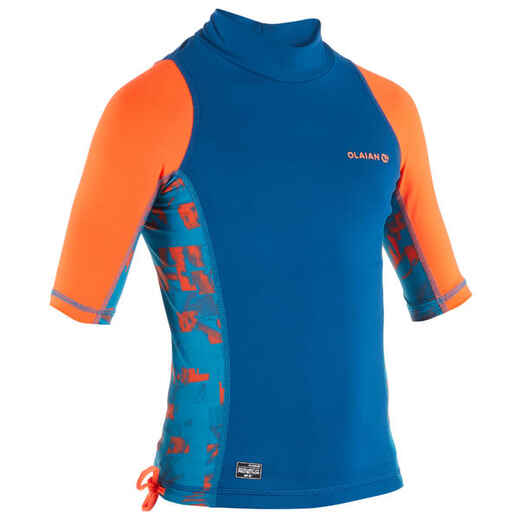 
      500 Kids' Short Sleeve UV Protection Surfing Top T-Shirt - Blue Print
  