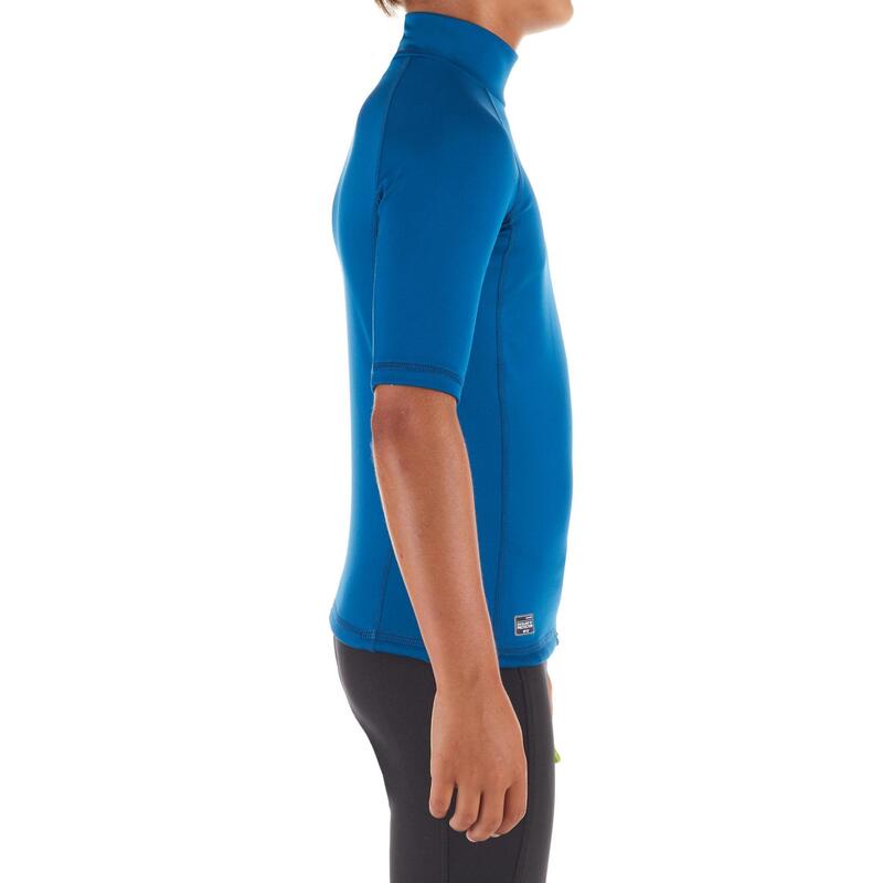 tee shirt anti UV surf top thermique polaire manches courtes enfant bleu
