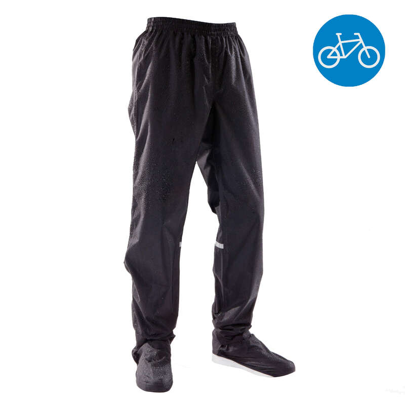 RAIN WEATHER CITY CYCLING APPAREL & ACC Clothing - 500 Urban Waterproof Cycling Overtrousers - Black B'TWIN - By Sport