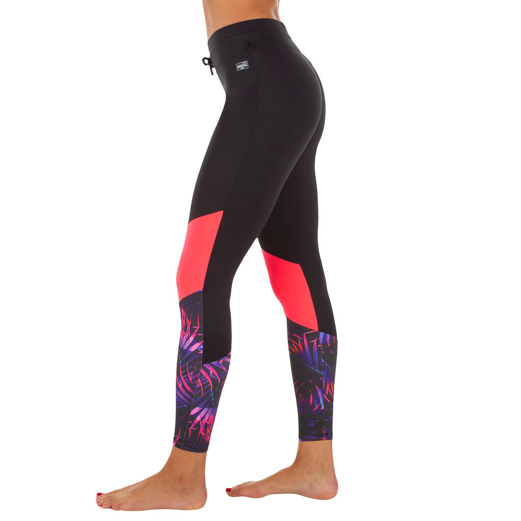 WOMEN’S UV-RESISTANT 500 SURF LEGGING PINK AND BLACK