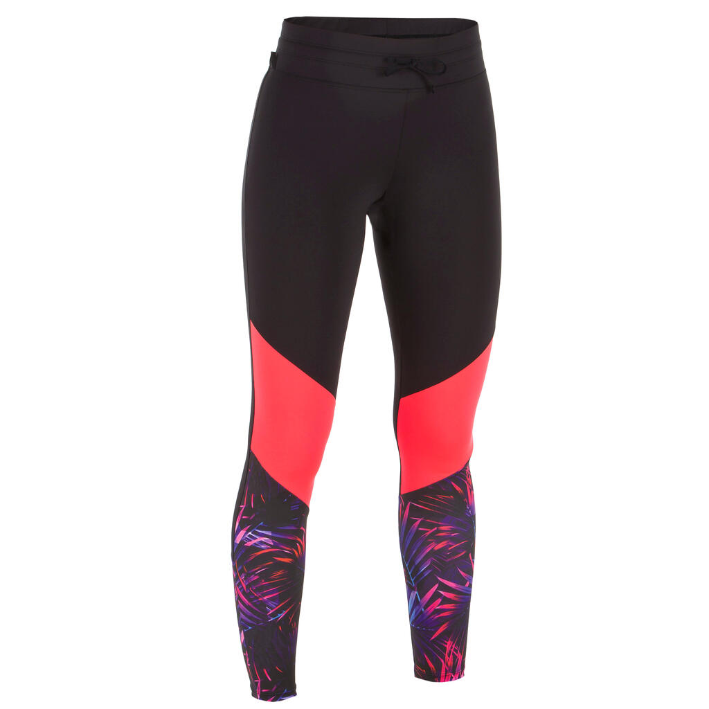 WOMEN’S UV-RESISTANT 500 SURF LEGGING PINK AND BLACK