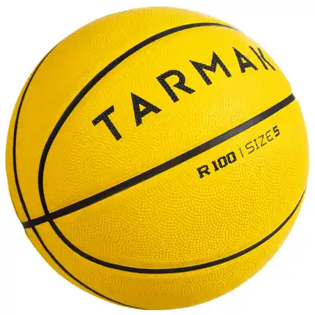 R100 Bola Basket Ukuran 5 dan 7 - Kuning Sempurna untuk pemula. Tahan lama
