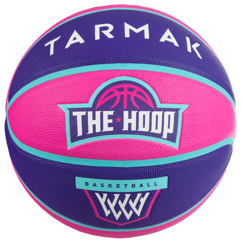 Wizzy emblem kids' size 5 (up to 10 years) basketball - pink/purple.