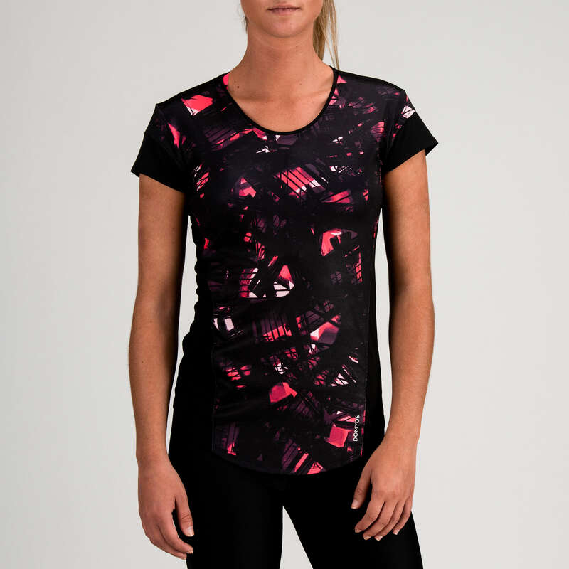 FITNESS CARDIO CONFIRMED WOMAN CLOTHING - FTS 500 T-Shirt - Black Print DOMYOS