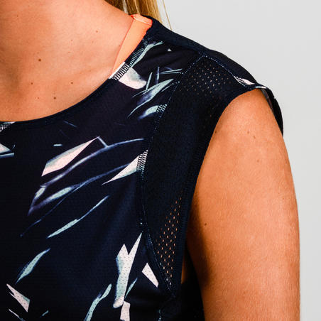Жіноча футболка 500 для фітнесу і кардіотренувань, без рукавів - Темно-синя