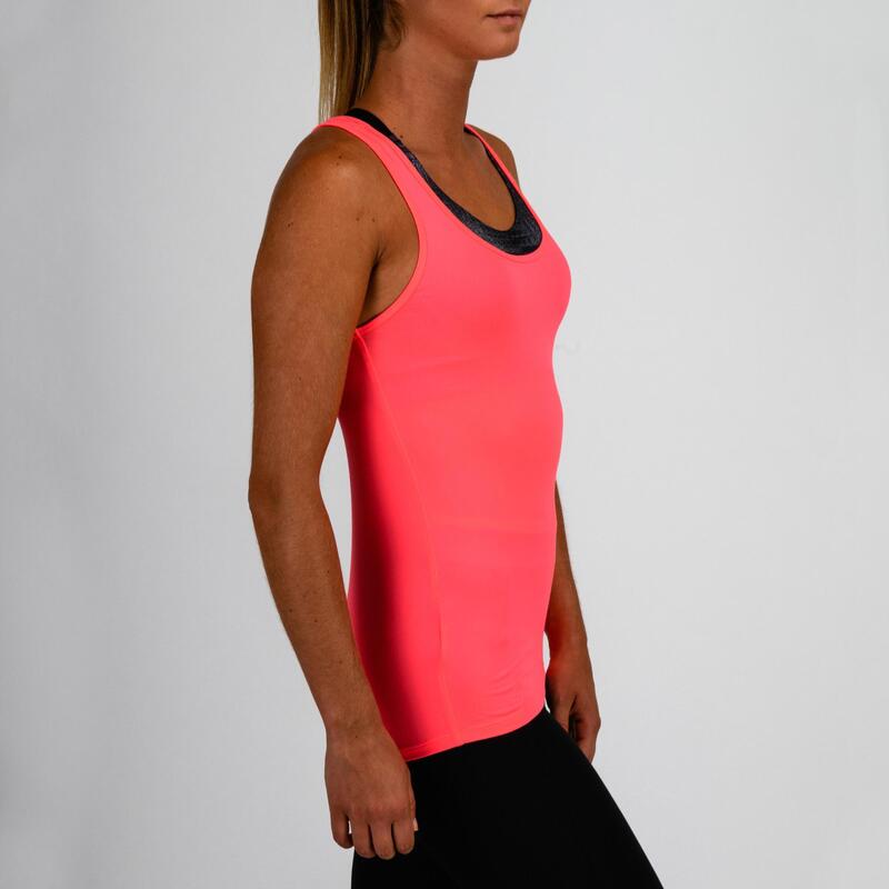 Débardeur cardio fitness femme rose 100