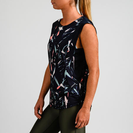 Жіноча футболка 500 для фітнесу і кардіотренувань, без рукавів - Темно-синя
