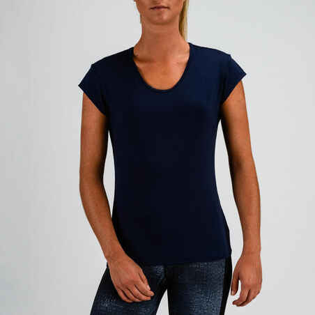 100 Women's Cardio Fitness T-Shirt - Navy Blue