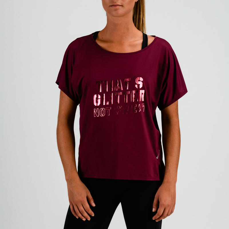 T-shirt entraînement cardio femme bordeaux imprimé 120 T-shirt entraînement cardio femme bordeaux imprimé 120