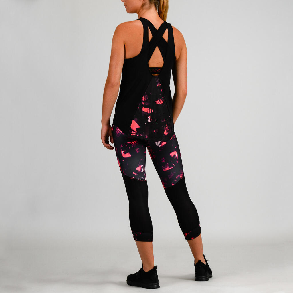 Top FTA 500 mit integriertem Bustier Fitness Cardio Damen schwarz mit Print
