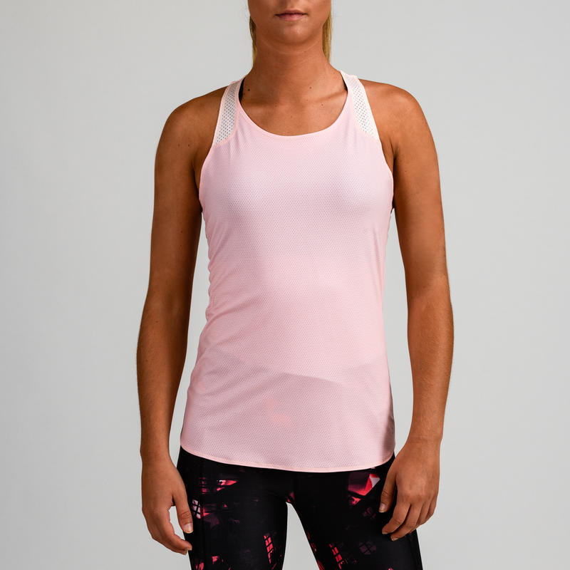 Camisole réversible entraînement cardio femme rose pâle et blanc 520 Camisole réversible entraînement cardio femme rose pâle et blanc 520
