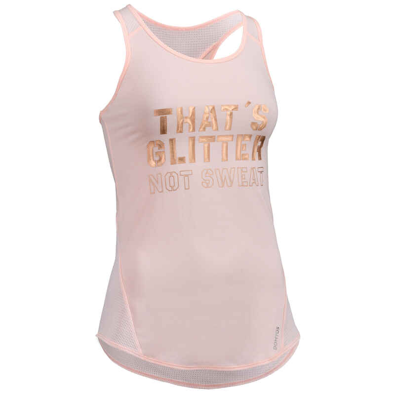 120 Women's Cardio Fitness Tank Top - Pale Pink "Satin Effect" Print