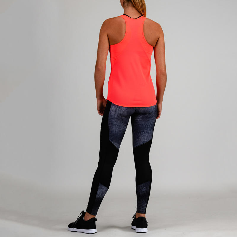 120 Fitness Kardiyo Sporcu Atleti Kadin Cizgili Mercan Rengi Domyos By Decathlon