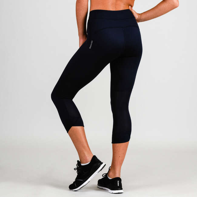 Women's Plus-Size Fitness Cardio Leggings with Pocket - Black/Grey DOMYOS