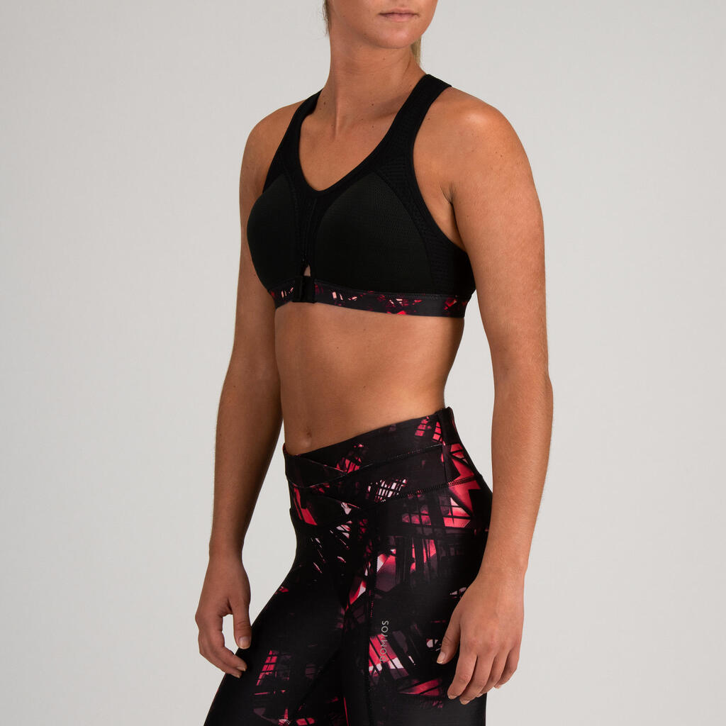 900 Women's Cardio Fitness Power Sports Bra - Black Print