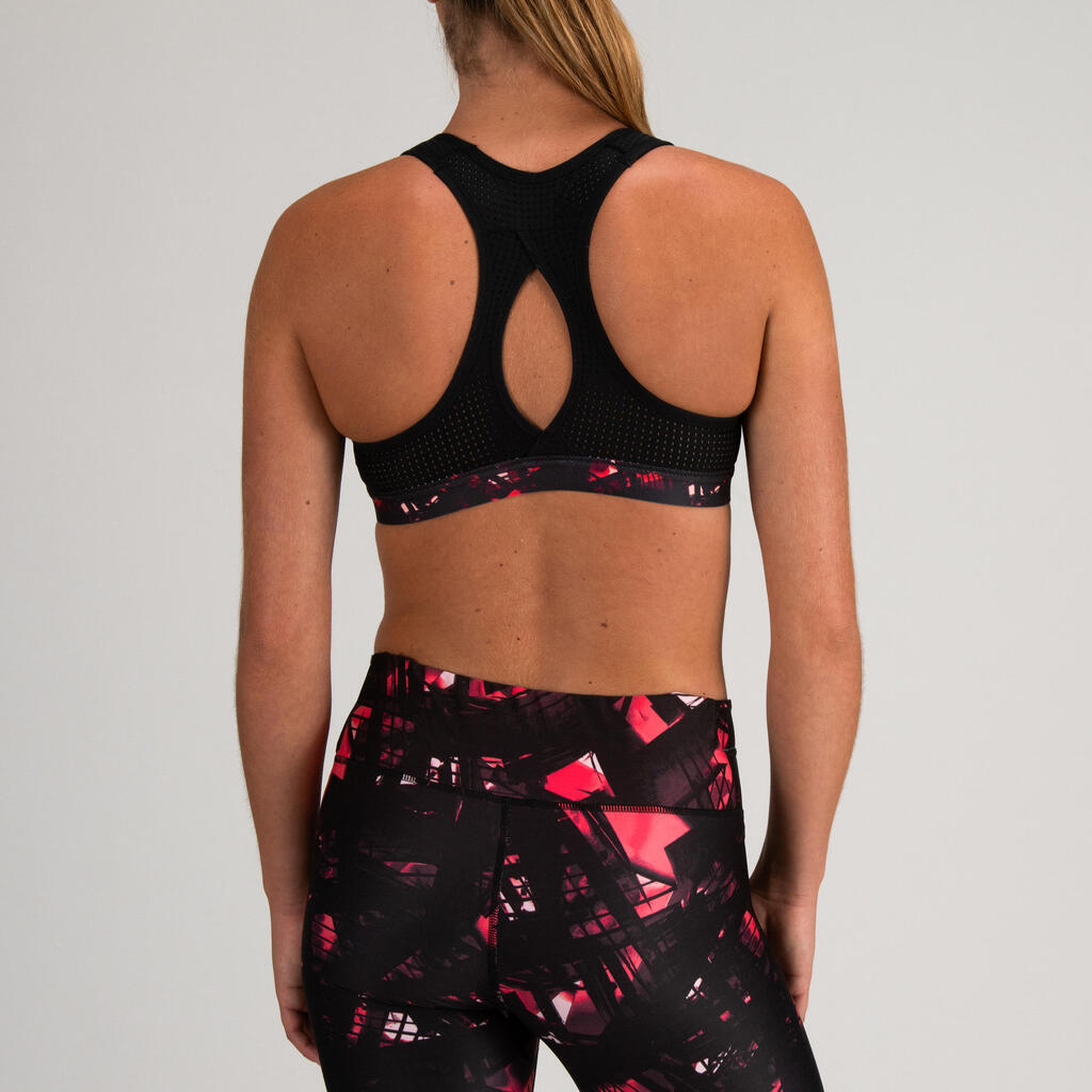 900 Women's Cardio Fitness Power Sports Bra - Black Print