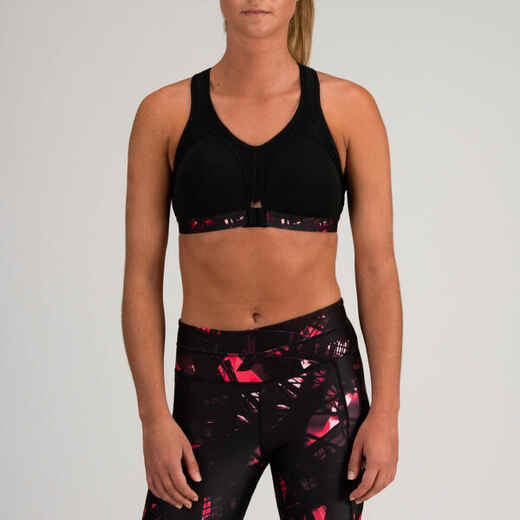 
      900 Women's Cardio Fitness Power Sports Bra - Black Print
  