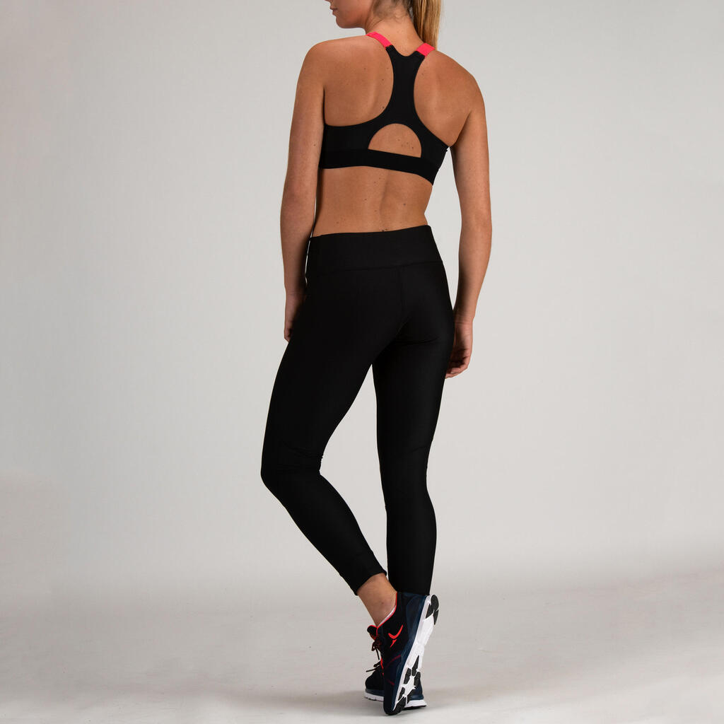 Sport-Bustier Zip FBRA 900 Fitness Cardio Damen schwarz/weiss Print  