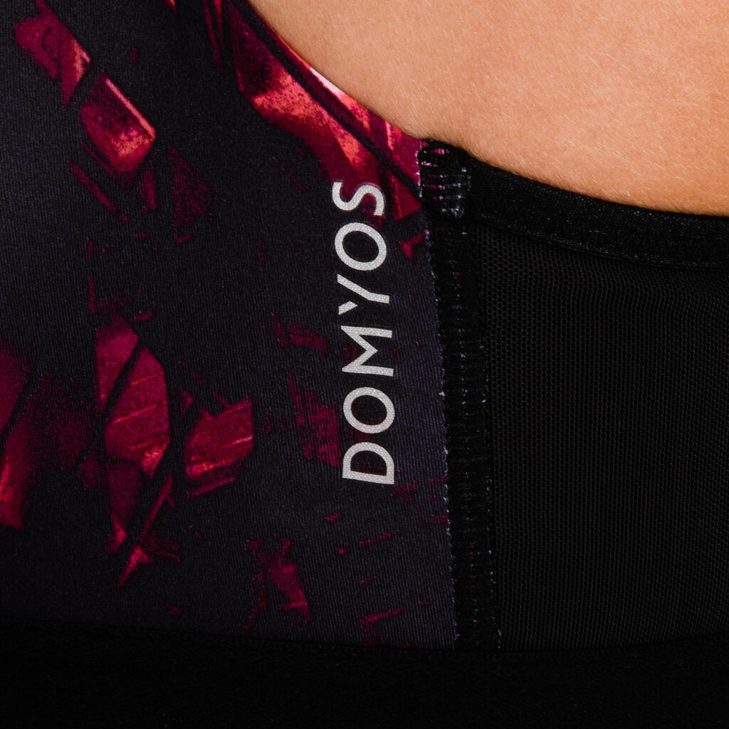 Sport-Bustier Zip FBRA 900 Fitness Cardio Damen schwarz/weiss Print  